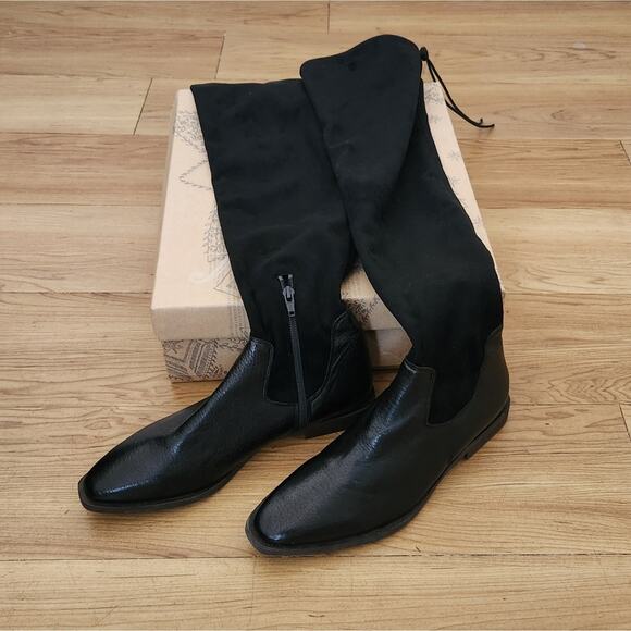 FREE PEOPLE Bicoastal Leather Over the Knee Boots Black Suede Size EU 37 /US 6.5 - Picture 3 of 10